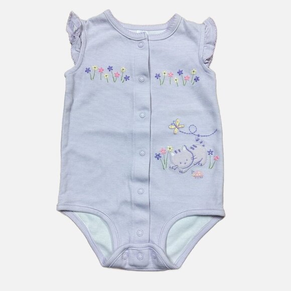 Carters Baby Girl Purple Flutter Sleeve Cat Bodysuit Size 12M - Picture 1 of 5